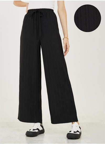 Buy Textured Wide Leg Pants with Drawstring in Saudi Arabia