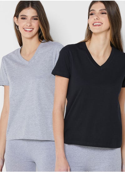 Buy 2 Pack Essential V Neck T-Shirt in UAE