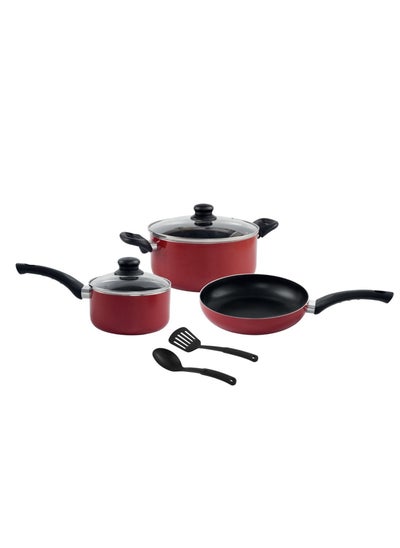 Buy 7 Piece Non-Stick Cookware Set Red Cooking Pot Sause Pan Fry Pan Spatula BLO70 in UAE