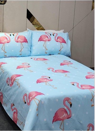 Buy Duvet cover set, 3pcs, Poly cotton Ally, Kids Double Size 1 x duvet cover (200X200cm) and 2 x pillow covers (50X75+20cm). Easy Button Closure, Breathable and Soft-Blue Flamingo in UAE