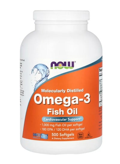 اشتري Omega-3 1000mg, حمض الهيدروبيريكا / 120 حمض الهيدروكانسانويكسانويك، مقطر جزيئيا، دعم القلب والأوعية الدموية، 500 كبسولة هلامية في السعودية