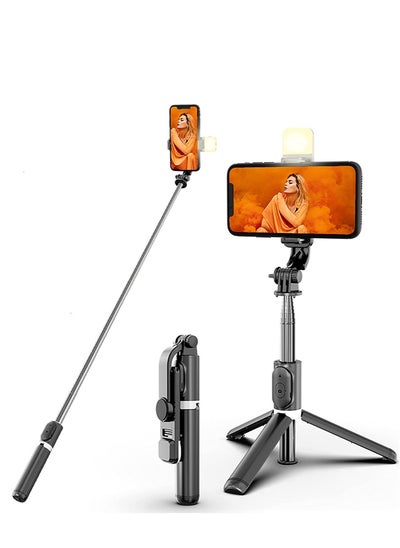 اشتري Portable Selfie Stick Tripod with Light with Detachable Bluetooth Remote,41 Inch Extendable Tripod Compatible with IPhone 13 Pro/12/11 Pro/Max/XS/XR/X and Samsung Galaxy S10/S9 Plus في الامارات