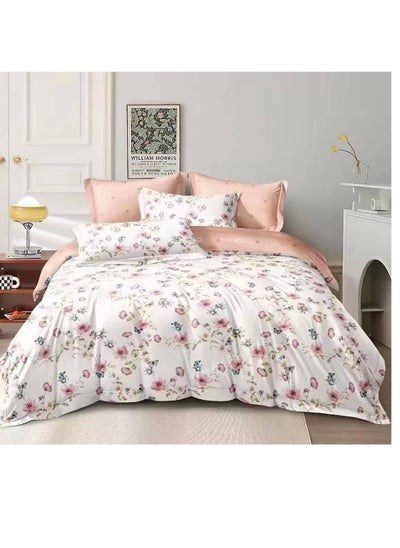 اشتري Comforters 6pcs Vintage Quilted Bedding Set, Includes 1 fixed Quilt, 1 Fitted Sheet, And 4 Pillowcases,  Floral Design في الامارات