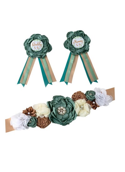 اشتري Maternity Sash Kit Mom To Be Daddy To Be Corsage Pins Baby Shower Decorations Belly Belt Pregnancy Photo Props Keepsake Gifts (Dark Green) في الامارات