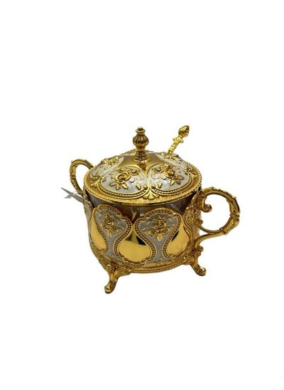 Buy Golden Marble Sugar Bowl Glass Bowl With Spoon in Saudi Arabia