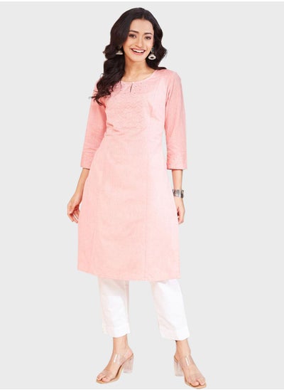 Buy Embroidered Slim Fit Kurta in UAE