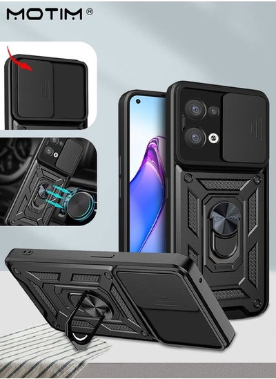 اشتري Armor Case for Oppo Reno 8 Pro with Slide Camera Cover Military Grade Heavy Duty Protective Kickstand Phone Case with Magnetic Car Mount Holder في السعودية