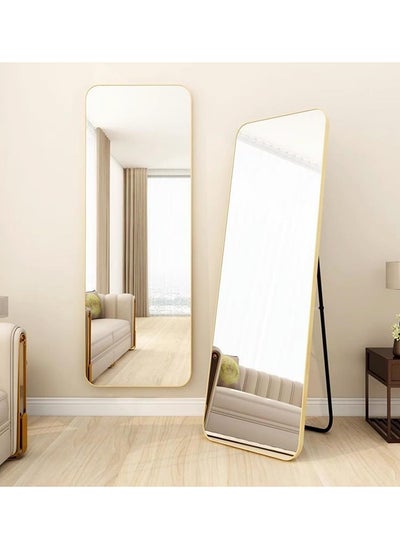 Buy Full Length Mirror 155x45cm, Floor Mirrors with Aluminum Alloy Frame Free-Standing Leaning Large Bedroom Dressing Mirror, Full Body Mirror with Stand for Living Room,Bedroom, Gold in UAE