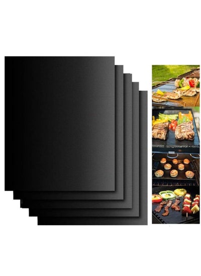 اشتري Grill Mats, 5 Grill Mats Non Stick Reusable Baking Mesh FDA Approved For Indoor Outdoor Grilling Gas Charcoal Electric Grill 40x33cm (Black) في السعودية