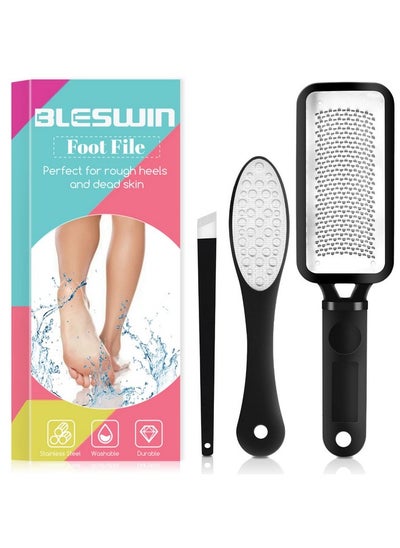 اشتري Professional Foot File Callus Remover Colossal Foot Rasp Stainless Steel And Dual Sided Foot File 3Pcs Pedicure Foot File Set For Dead Skin Foot Scrubber Pedicure Tools في الامارات