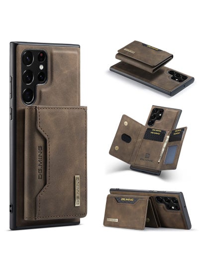 اشتري 2 in 1 Detachable Wallet Back Cover for 2022 Samsung Galaxy S22 Ultra 5G Leather Case with Card Holder Pocket Slim Phone Case 6.8 Inch (Brown) في السعودية