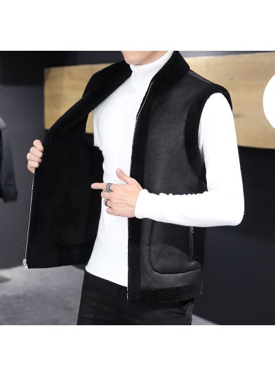 اشتري 2024 Mens Reversible Fur Vest Casual Fleece Black في السعودية