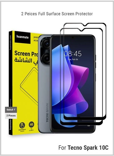 Buy 2 Pieces Edge to Edge Full Surface Screen Protector For Tecno Spark 10C Black/Clear in Saudi Arabia