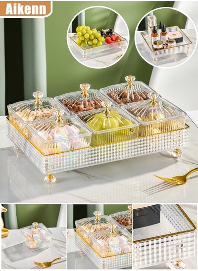 Buy 6-Grid Tea Tray Fruit Tray Snack Box Dried Fruit Tray Snack Tray Candy Tray Multi-Function Party Snack Tray Cosmetic Storage Box Desktop Storage Box Suitable For Living Room Kitchen Party Party (Transparent White) in Saudi Arabia