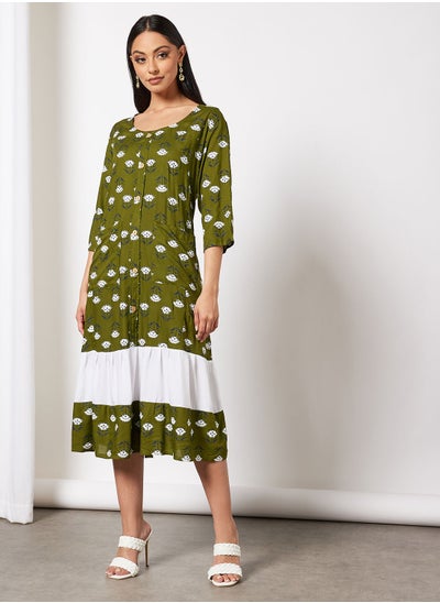 Buy Casual Cotton Printed Round Neck All Over Jalabiya With Facemask For Women in Saudi Arabia