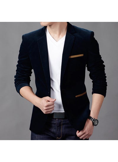 Buy Autumn and Winter new Korean style business casual small suit mens youth fashion slim corduroy suit urine single WestDark blue Dark blue in UAE