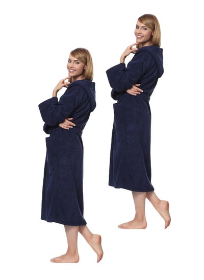 Buy 2 Pieces Navy Blue Color Lightweight Cotton Summer Unisex Terry Spa Bathrobe XXL Size in UAE