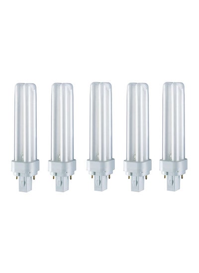 اشتري 5-Piece Dulux D 2 Pin Day Light Double Twin Tube 13 Watt Energy Saving Bulb Cool White في الامارات