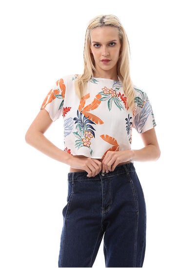 Buy White Cropped Blouse With Crew Neck in Egypt