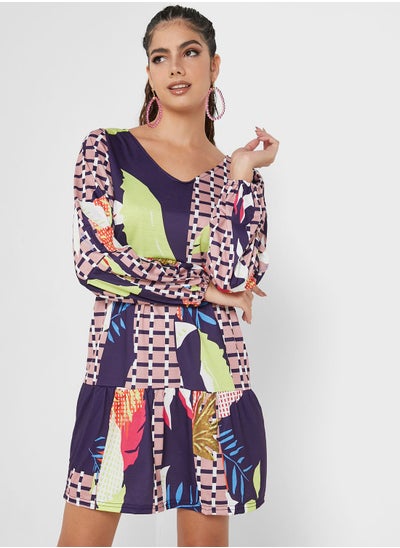 Buy Printed V Neck Dress in Saudi Arabia