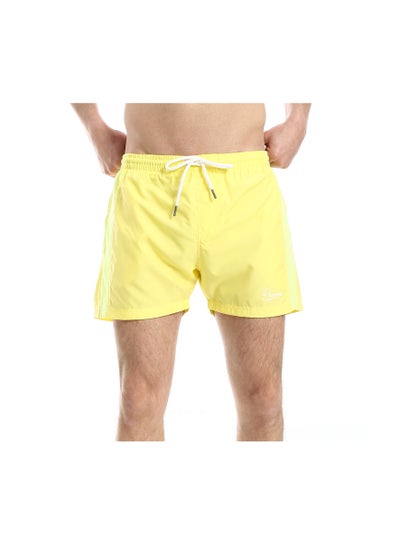 Buy Elastic Waist Slash Pockets Plain Swim Shorts - Yellow in Egypt