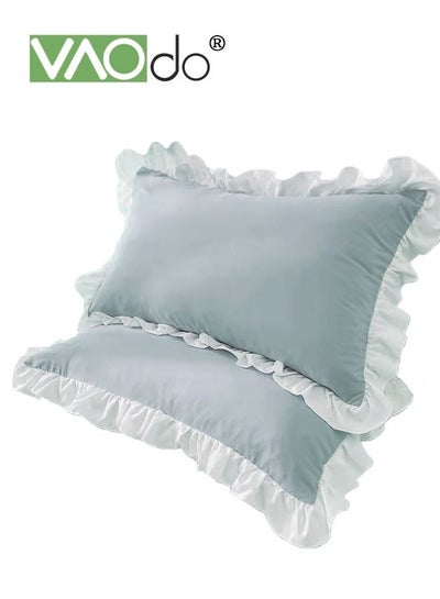 Buy 2PCS Ruffled Pillow Shams Edge Ruffled Pillow Cases 100% Brushed Microfiber Standard Size Bedding Pillow Covers with Envelope Closure 48*74CM Blue in UAE