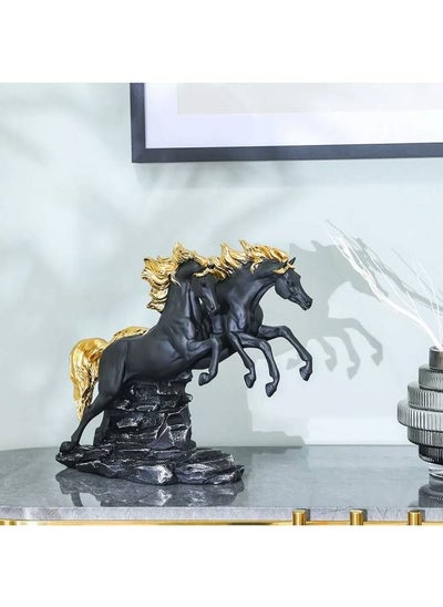 Buy Nordic Galloping Twin Horse Polyresin Creative Abstracts And Figurines Modern Scultptures Tabletop Décor For Home, Office, Living Room L 36 x W 14.2 x H 31.2 Cm Gold in UAE