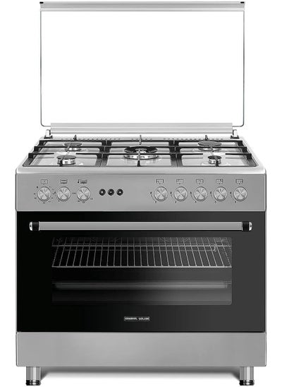 Buy General Goldin Stylish Series Gas Cooker with 5 Burners, 1 Fan, Cast Iron Pan Support and 3 Glass Oven Door, Steel in Saudi Arabia