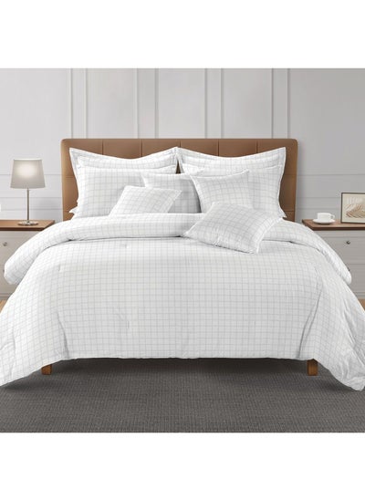 اشتري Delight Check Jacquard 10- Piece King Comforter BIAB Set 230x260 Cm White في الامارات