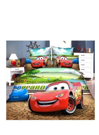 Buy Textile Children Cartoon 3d Print Bedding Sets Comforter with fixed Duvet Set Bed Linen Boys Girls Single Comfort 160x210 Bed Sheets 120”200 red car in UAE