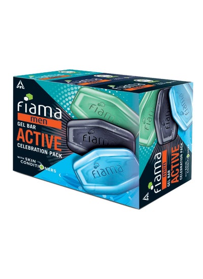 Buy Fiama Men Gel Bar Active Celebration Pack with 3 unique gel bars, Charcoal and Grapefruit Gel Bar, Refreshing Pulse and Energising Sport for moisturised skin 125g soap in UAE