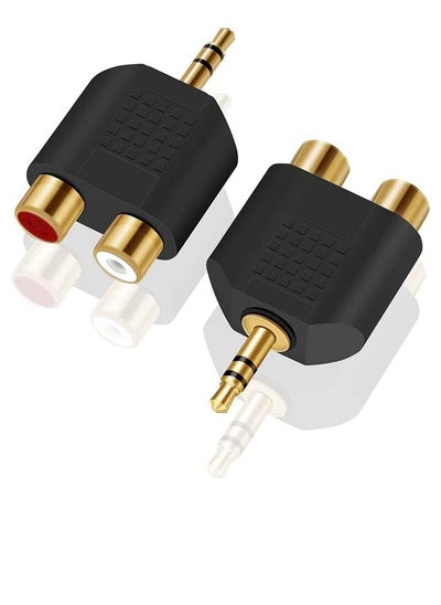 اشتري 3.5mm Stereo Male To 2 RCA Female Adaptor 3 Pack for Laptop, Computer, Smartphone Connector to Amplifier, Amp, HI-FI System, AUX-IN TRS Headphones Jack Plug to 2X RCA Phono Gold-Plated Adapter في الامارات