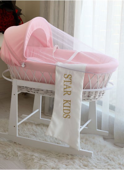 Buy Baby Cradle Moses Basket With Rocking Stand, Pink in Saudi Arabia