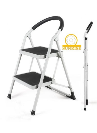 Buy Ladders Step Foldable Ladder Folding 2 Steps Stool with Wide Anti-Slip Pedal Home  Steps Sturdy Steel Ladder Handy Handle Portable Steel Step Stool in UAE