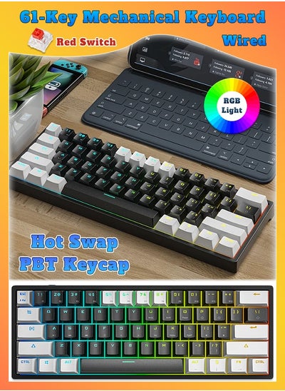 Buy 61-Key Wired Keyboard - Hot Swap - Red Switch - Mechanical Keyboard - Gaming Keyboard - Office Keyboard - RGB Lighting Effect - Computer Keyboard in Saudi Arabia