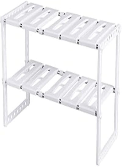 Buy Under Sink Organizer 2 Tier Expandable Kitchen Bathroom Pantry Storage Shelf - Multi-Functional Adjustable Under Kitchen Sink Organization Storage Rack Heavy Duty - White in Egypt