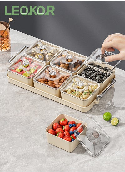 اشتري Snack Serving Tray with Lid, 6 Plastic Candy and Nut Serving Container set with Carrying Handle في السعودية