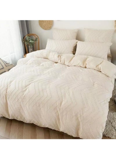 Buy COMFY 6 PC WAVE COTTON SATIN LUXURY COLLECTION ALL SEASON COMFORTER SET 220 X 240 CM CREAM in UAE