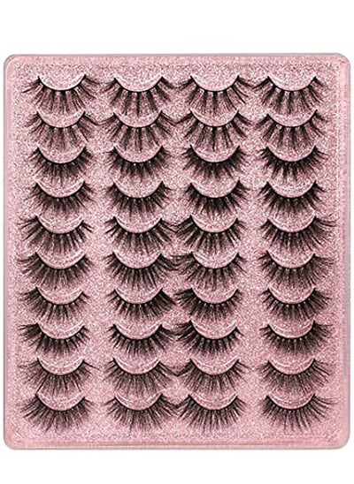 Buy 20 Pairs False Eyelashes 3D Faux Mink Lashes Natural Look Wispy Fake Eyelashes 16-20MM Fluffy Volume Long Thick Lashes Pack in UAE