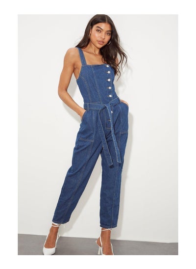 Buy Button Front Denim Jumpsuit in UAE