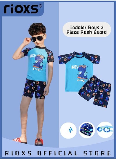 Buy Toddlers Boys 2 Piece Rash Guard Swimsuits Set Swimsuit With Bathing Cap Bathing Cap And Earplug(Pack Of 4) in UAE