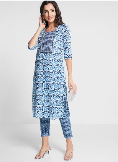 Buy Floral Print Kurti & Pants Set in UAE