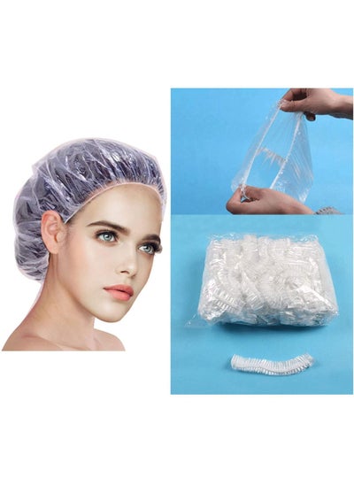 اشتري Shower Cap Disposable - 100 Pcs Thickening Women Waterproof Shower Caps Normal Size في الامارات