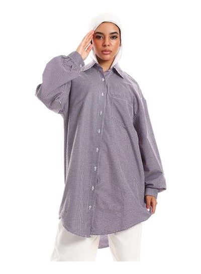 اشتري Long Sleeves Plaids Violet & White Oversized Button Down Shirt في مصر