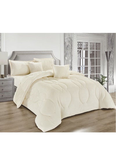 Buy 6 Pieces Winter Comforter Set One Velvet Side And One Side Fur Queen Size 220x240 cm Cream in Saudi Arabia