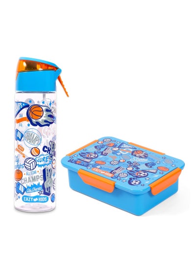 Buy Eazy Kids Lunch Box and Tritan Water Bottle w/ Spray Soccer-Blue 750ml in Saudi Arabia