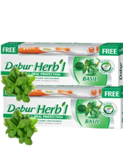 اشتري Herb'l Basil Toothpaste 140 Gm+Toothbrush Free 2 Pieces Multi Colar في مصر