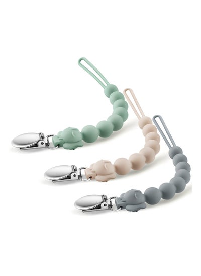 Buy Pacifier Clip, Silicone Baby Pacifier Holder One Piece Teething Beads Design Keeps Pacifiers Teethers & Small Toys in Place, BPA Free Soothers Pacifier Clips for Baby Boy/Girl (Pack of 3) in UAE