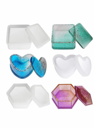Buy Box Resin Moulds, Outivity Jewelry Box Moulds with Hexagon Epoxy Resin Moulds Heart Shape Silicone Resin Mould and Square Storage Box Mould for Making Resin Crafts in UAE
