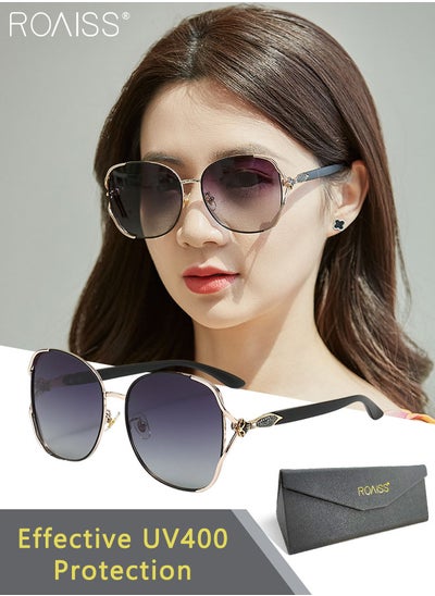 اشتري Women's Polarized Butterfly Sunglasses, UV400 Protection Sun Glasses with Stylish Temples, Fashion Anti-glare Sun Shades for Women with Glasses Case, 60mm, Black Gold في السعودية